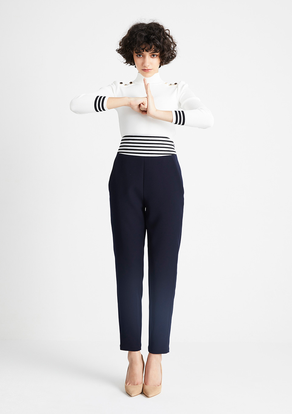 ボーダーズアットバルコニー HIGH-WAIST TWILL PANTS - library