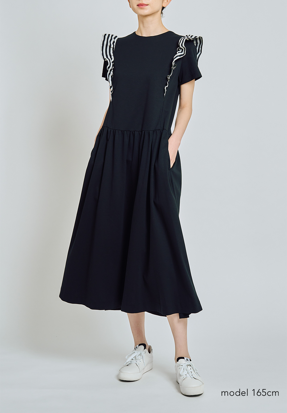 RUFFLE SHOULDER TEE DRESS