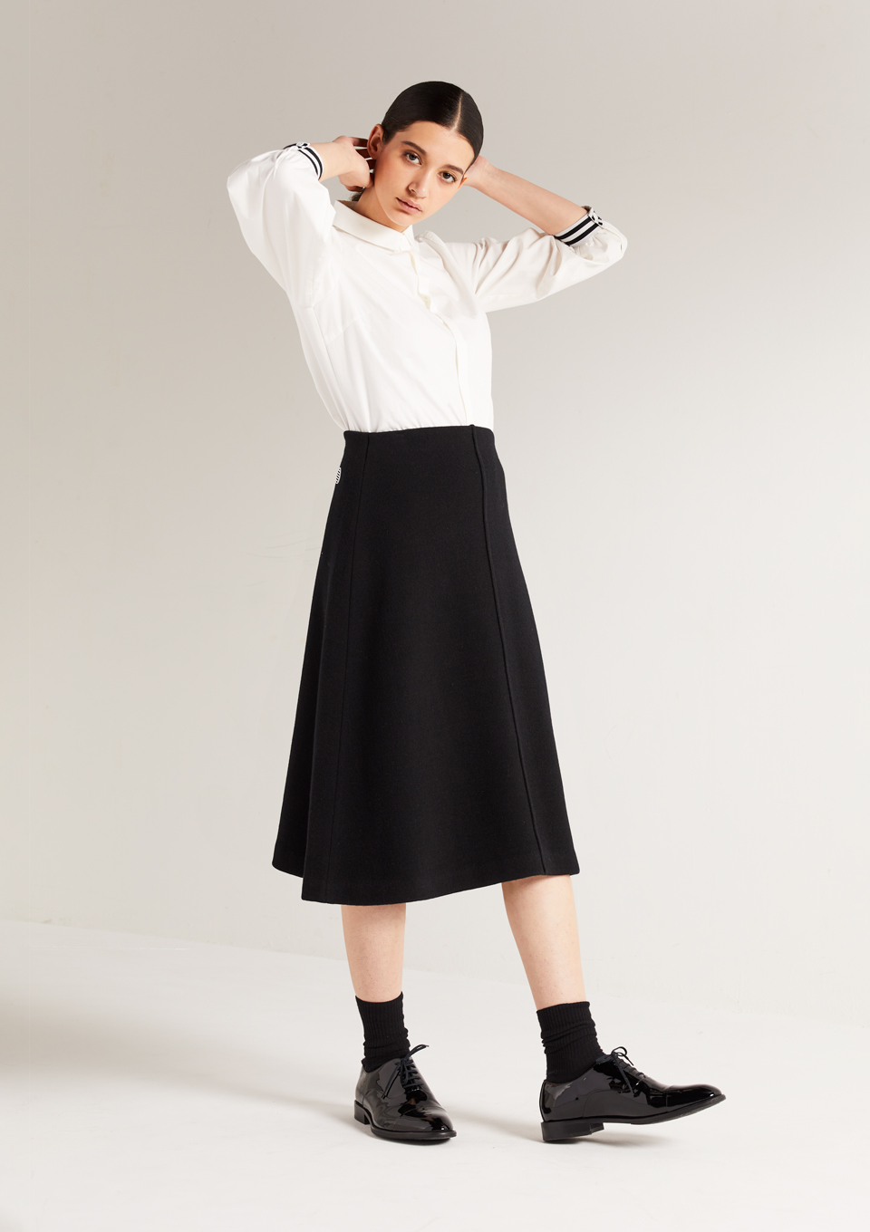 ボーダーズアットバルコニー TIERED SKIRT ティアード スカート 紺